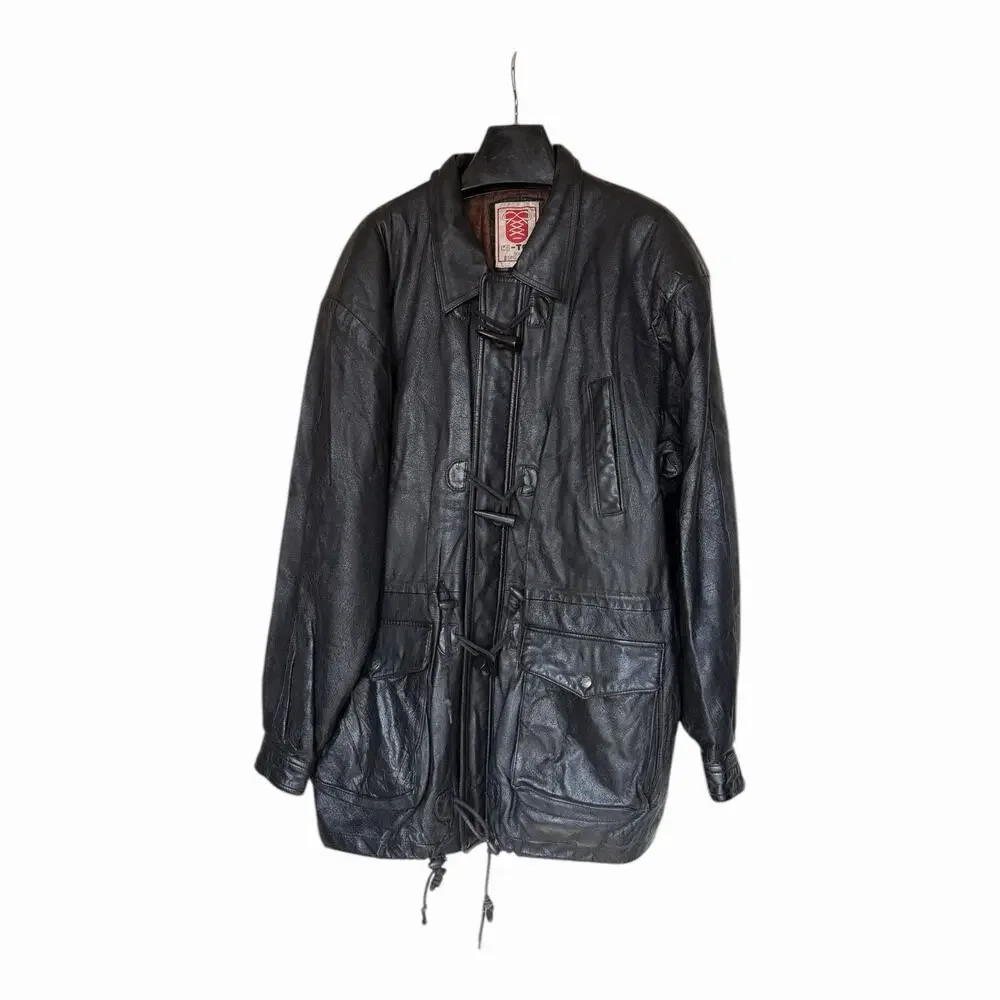 Vintage HI-TOP Black Leather Toggle Jacket Paisley Lined Men’s Medium